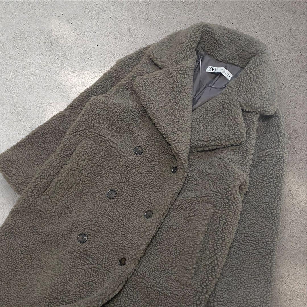 美品✨ZARA ロング　ボアコート　テディベアコート　グレー
