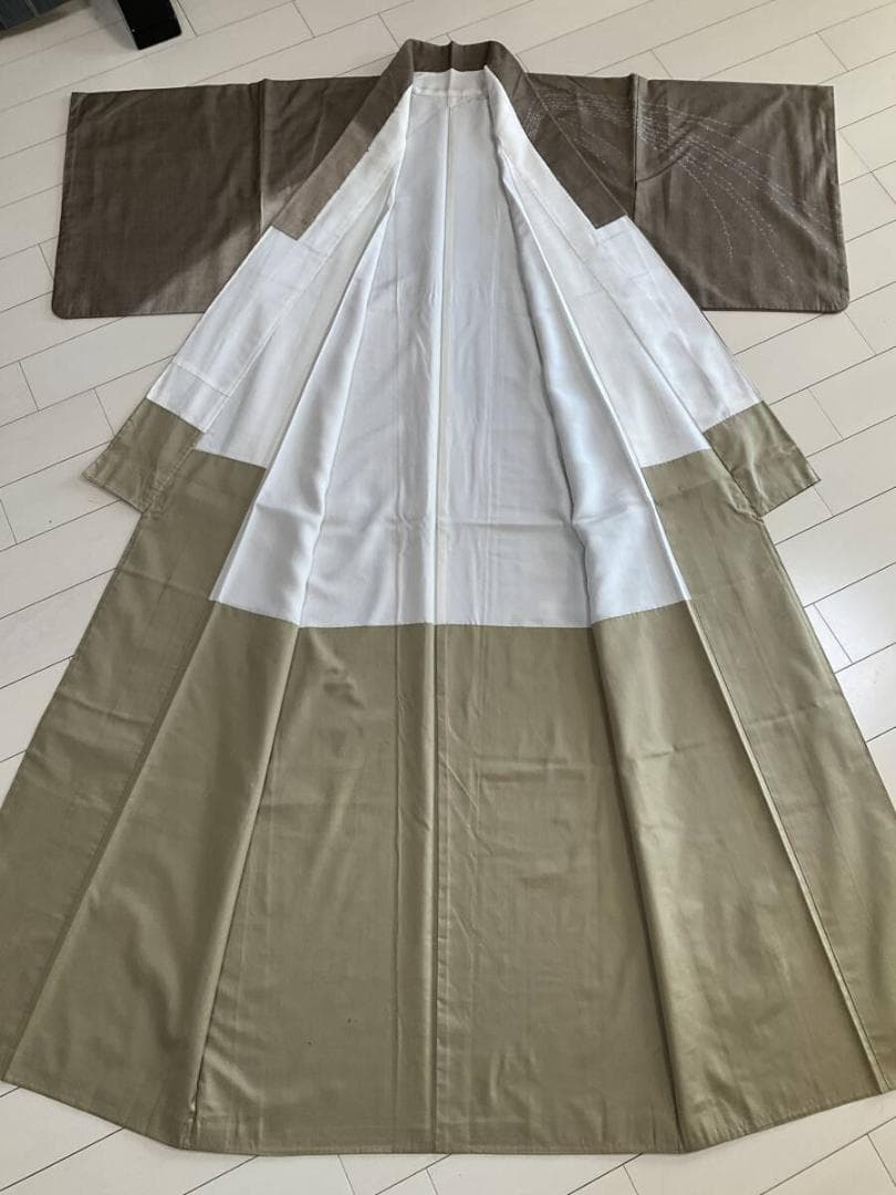 H*h様 ■E3919■美品■正絹■猫柳柄　紬　一つ紋　袷　訪問着■丈168　裄