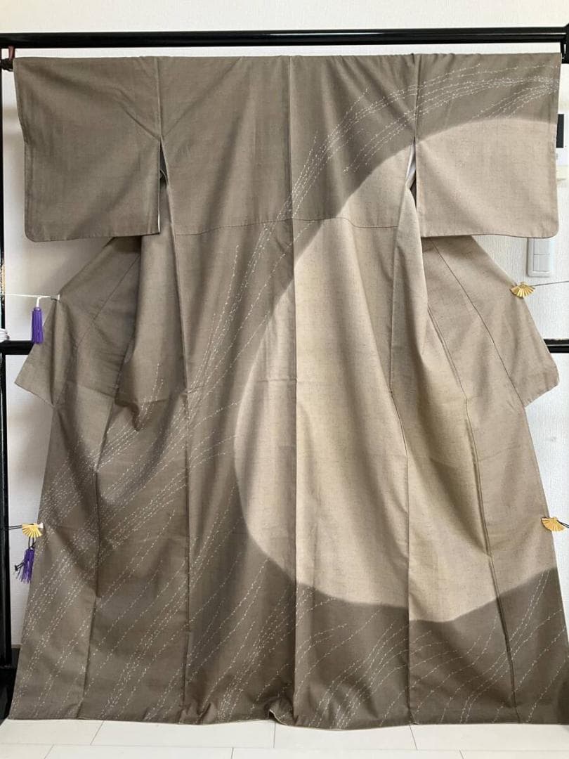 H*h様 ■E3919■美品■正絹■猫柳柄　紬　一つ紋　袷　訪問着■丈168　裄