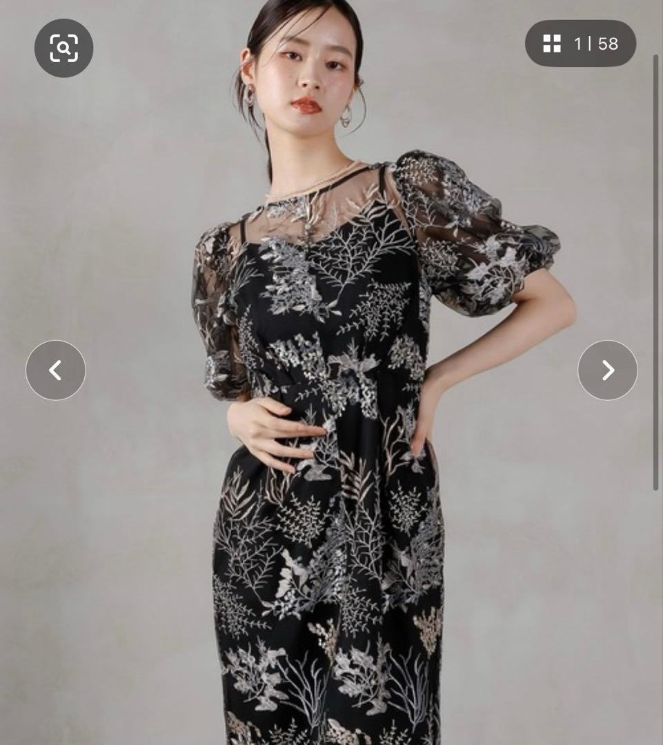 刺繍レース チュールスリーブ コクーン オケージョンドレス　Kanaドレス