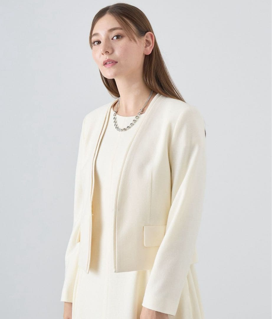 ANAYI ウールツイルジャージノーカラージャケット※ mary524