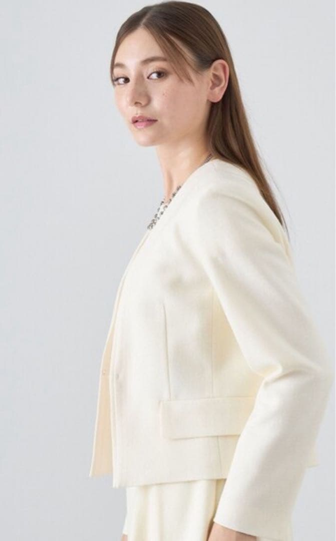 ANAYI ウールツイルジャージノーカラージャケット※ mary524