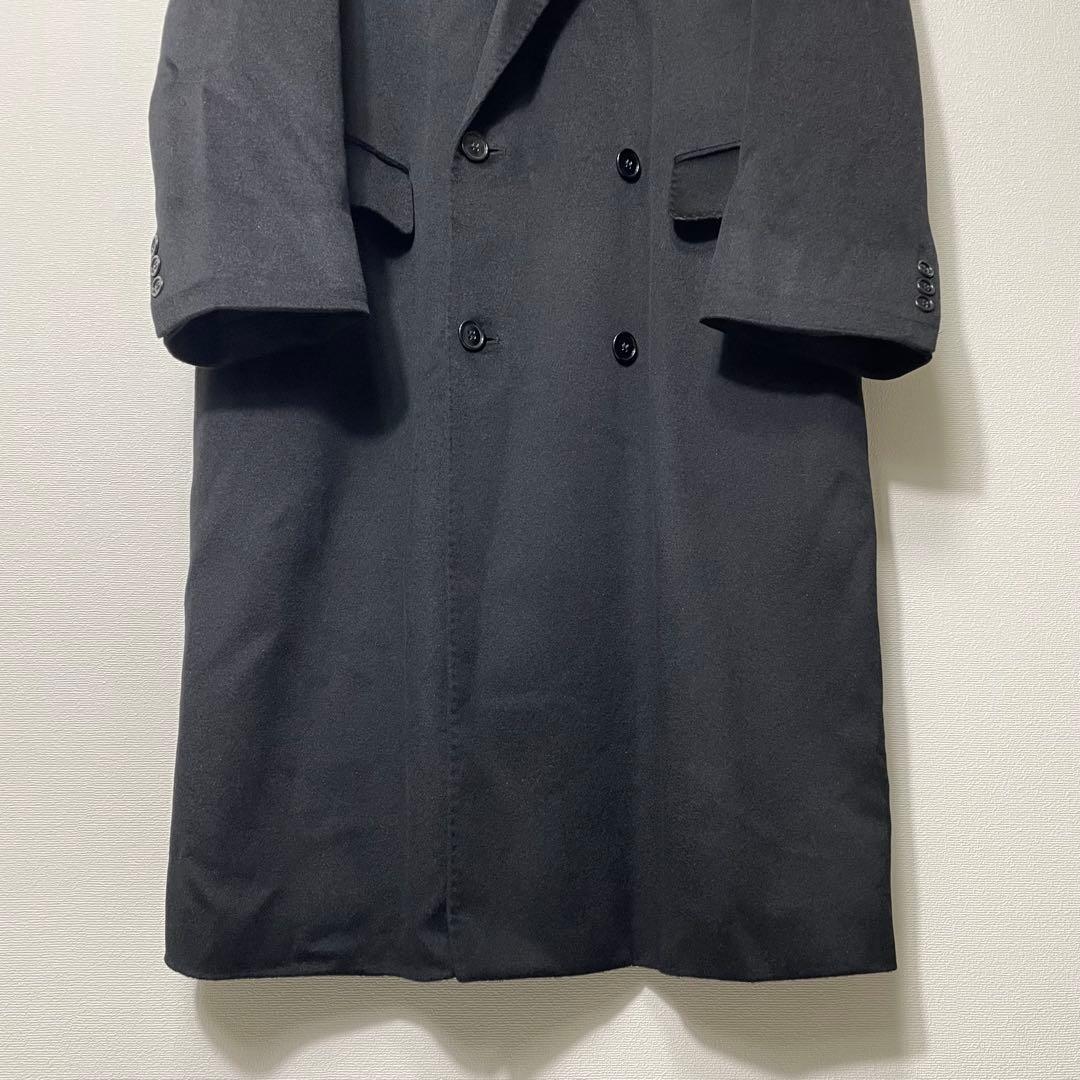 【極上の肌触り】 ロングチェスターコート ダブルブレスト カシミヤ100 黒
