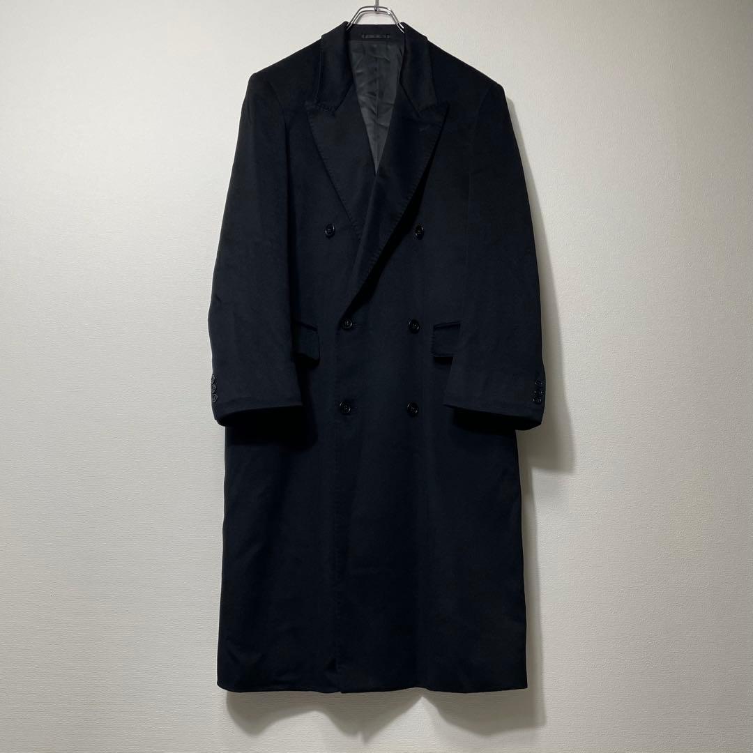 【極上の肌触り】 ロングチェスターコート ダブルブレスト カシミヤ100 黒