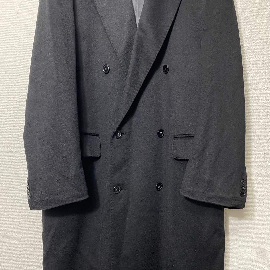【極上の肌触り】 ロングチェスターコート ダブルブレスト カシミヤ100 黒