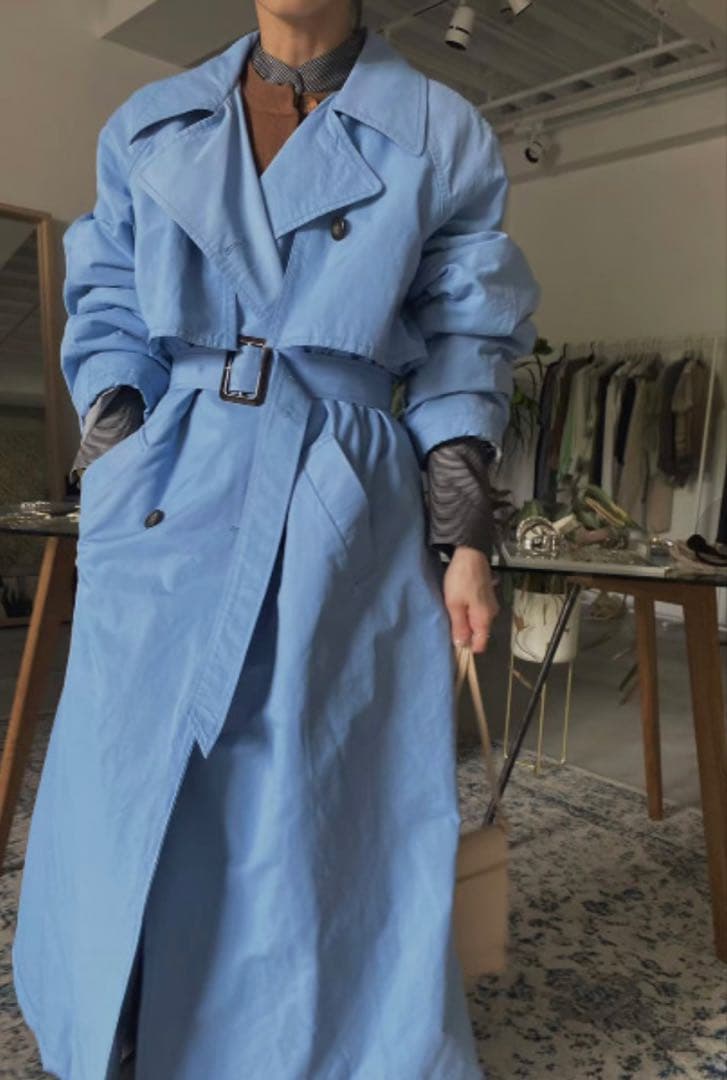 新品Ameri 中綿トレンチコート　ビンテージ　スカイブルー　オーバーシルエット