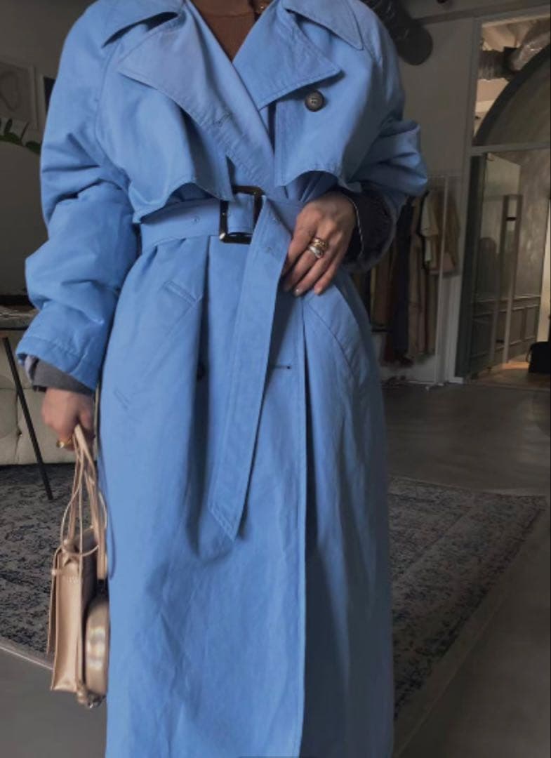 新品Ameri 中綿トレンチコート　ビンテージ　スカイブルー　オーバーシルエット