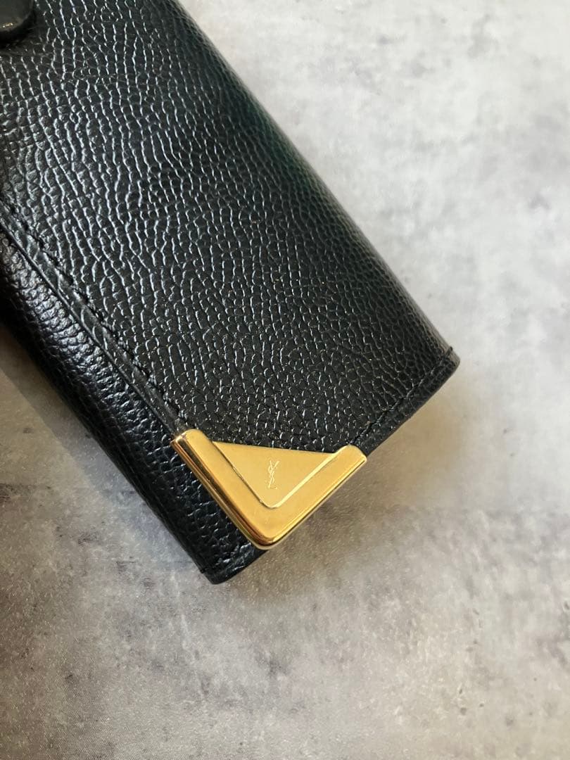 【箱付】イヴサンローラン 型押ロゴ ブラックレザー キーケース