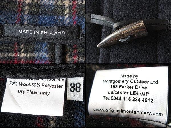 英国 モンゴメリー 裏チェック ウールメルトン ミドル ダッフルコート 38