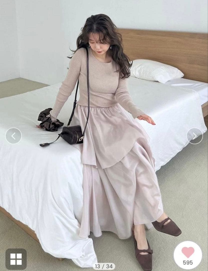 【新品タグ付き】フレイアイディー　ニットドッキングワンピース　BEG 1