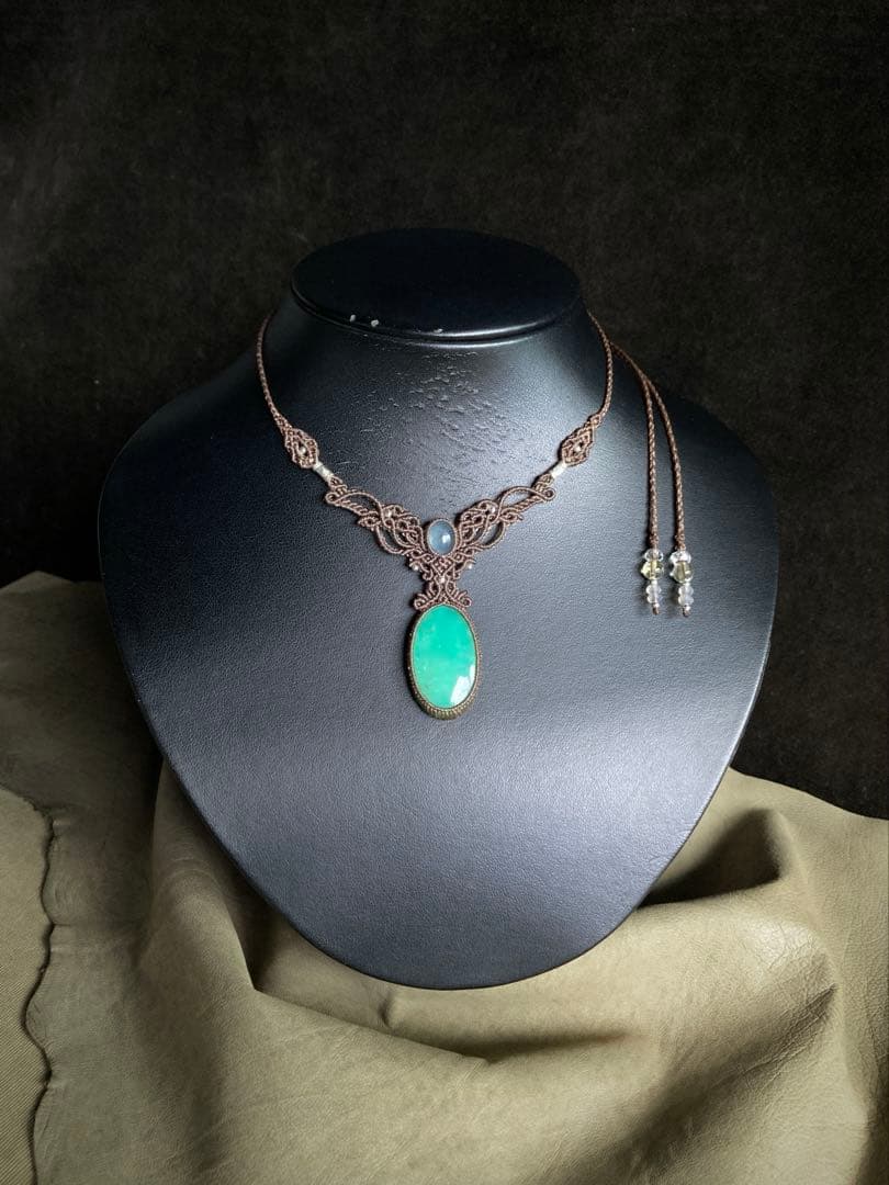 クリソプレーズ　アクアマリン　マクラメネックレス