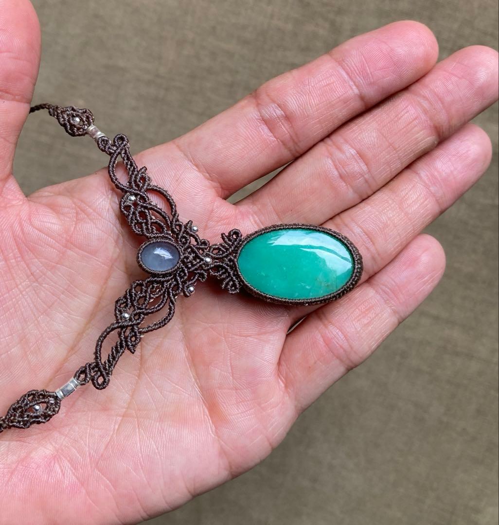 クリソプレーズ　アクアマリン　マクラメネックレス