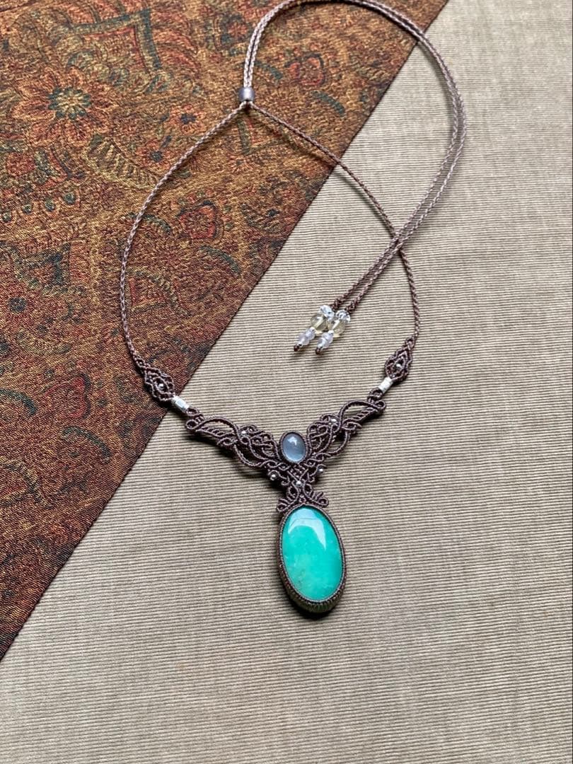 クリソプレーズ　アクアマリン　マクラメネックレス