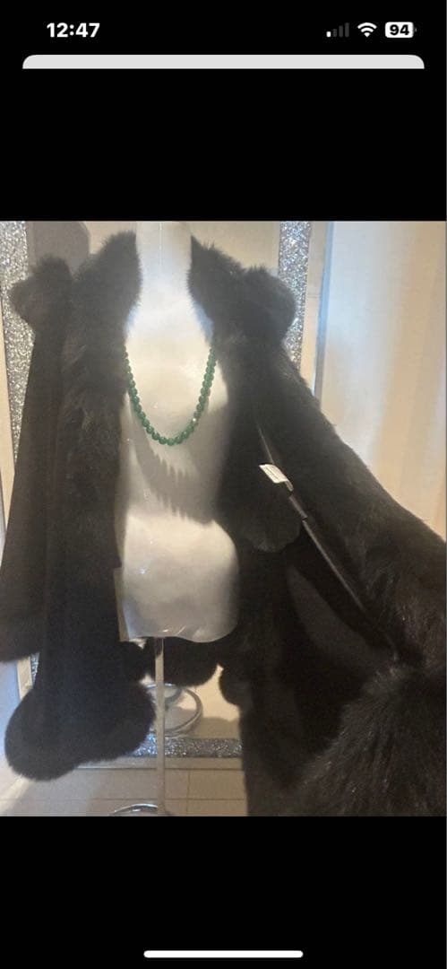 ポテトカシミヤフォックスファートリム大判マント　ポンチョ着丈83センチ