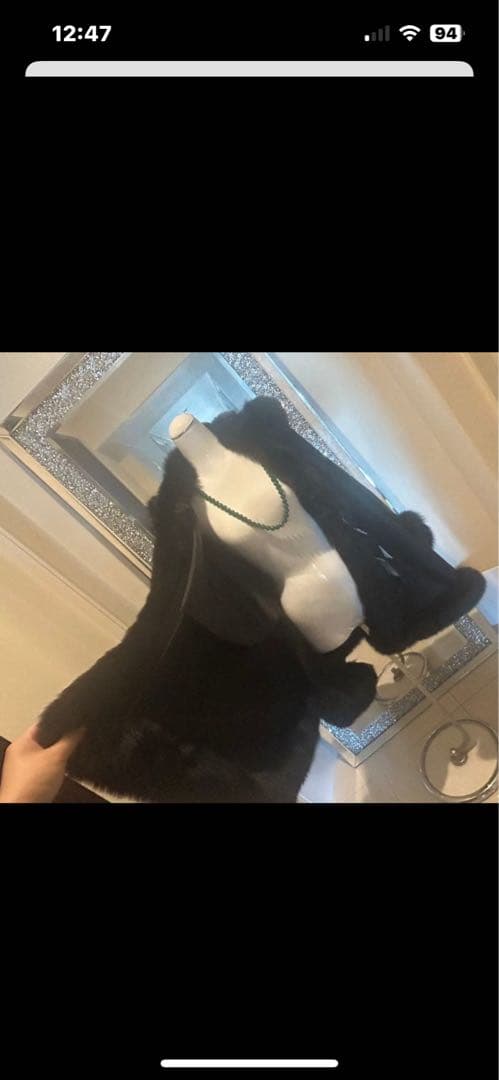 ポテトカシミヤフォックスファートリム大判マント　ポンチョ着丈83センチ