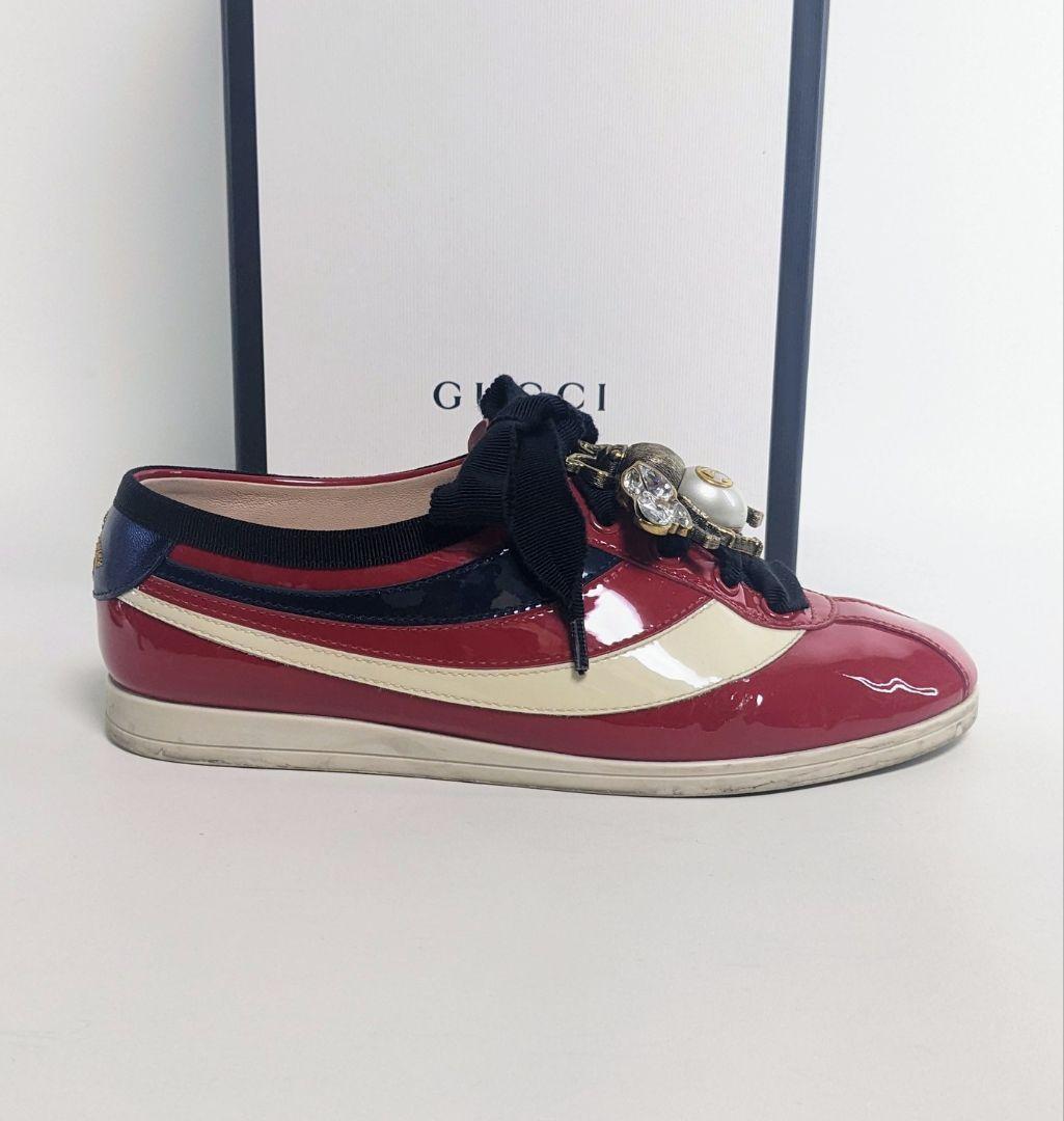 美品　超レア　グッチ　スニーカー　エナメル　ビー　パール　インターロッキング