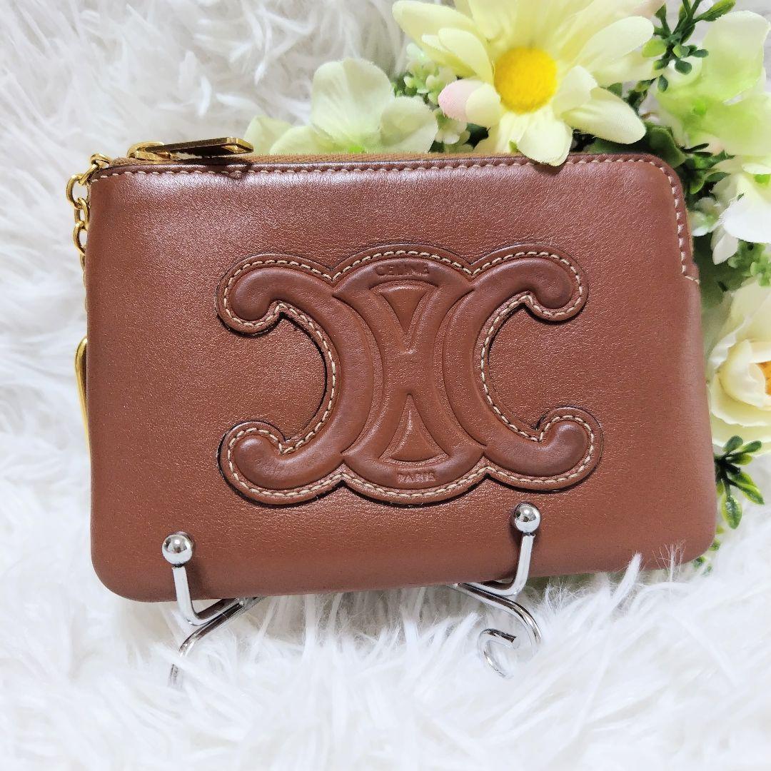 美品✨セリーヌ◇キュイルトリオンフケース　キーリング　ゴールド金具ブラウン