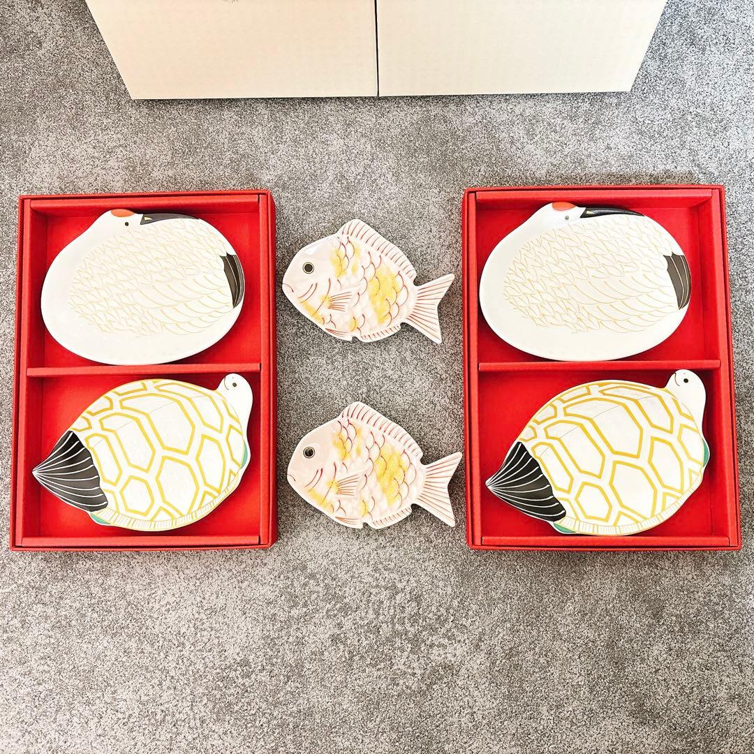 Mimi 現品のみご依頼品　幸楽窯　鶴亀銘々皿　鯛小皿　6点セット