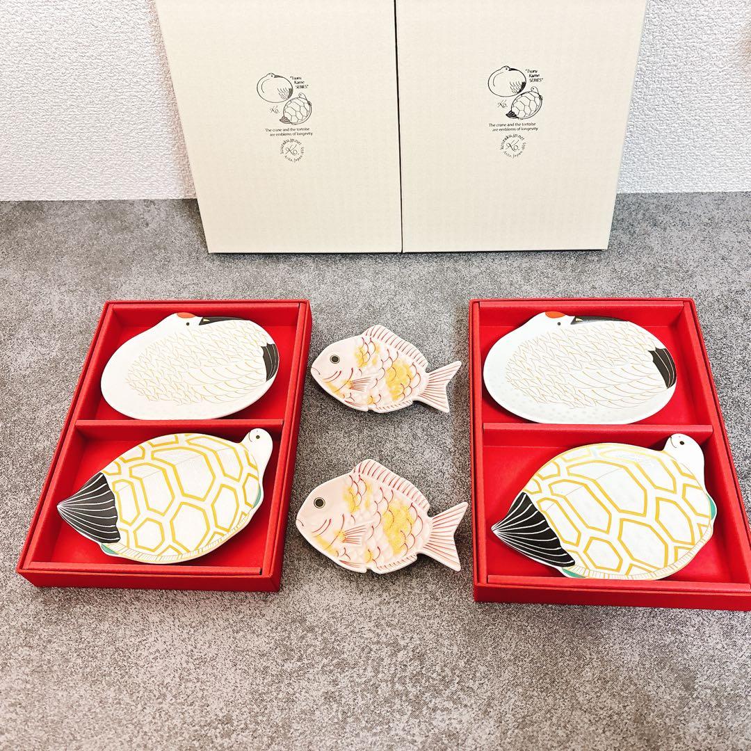 Mimi 現品のみご依頼品　幸楽窯　鶴亀銘々皿　鯛小皿　6点セット