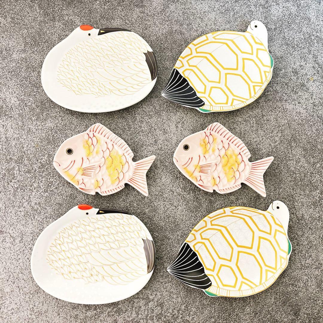 Mimi 現品のみご依頼品　幸楽窯　鶴亀銘々皿　鯛小皿　6点セット