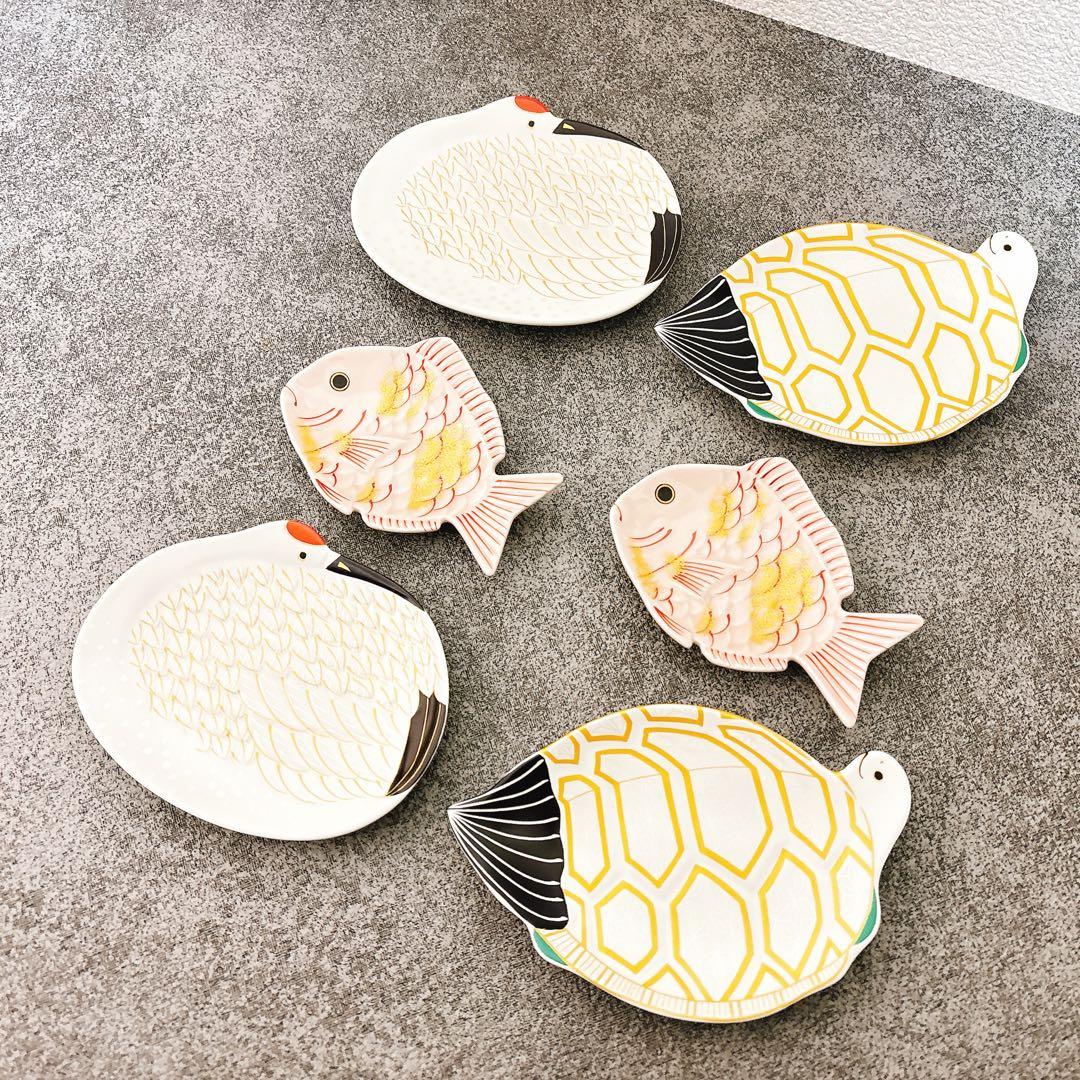 Mimi 現品のみご依頼品　幸楽窯　鶴亀銘々皿　鯛小皿　6点セット