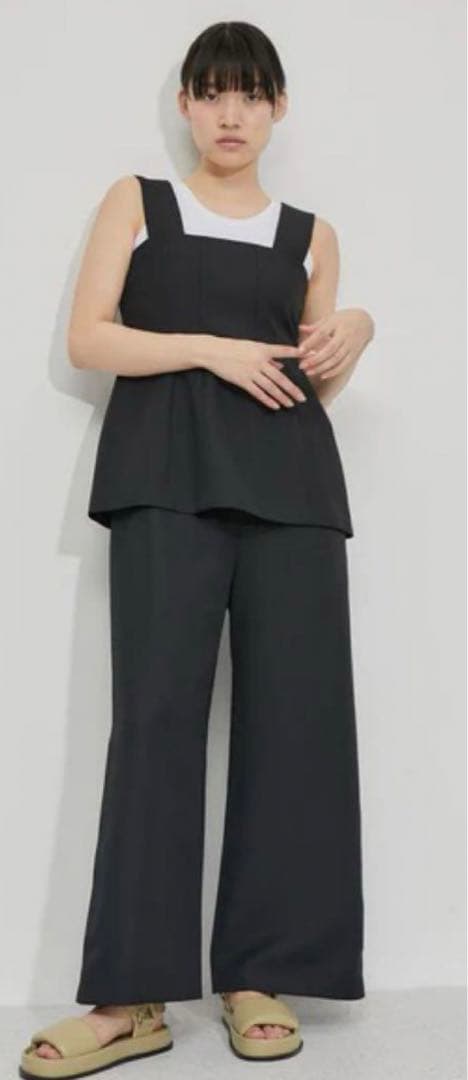 ブラック サロペット ワイドパンツ