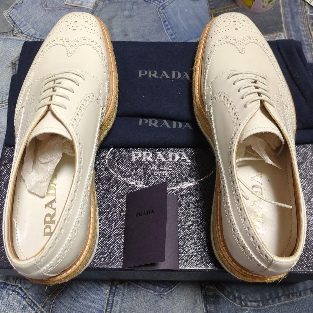 横浜高島屋購入　 レザーシューズ　エスパドリーユ　白　7 厚底　ウイングチップ