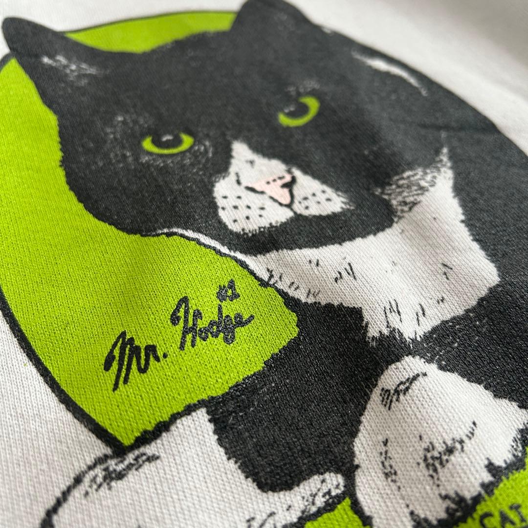 80s JERZEES USA製 黒猫 アニマルプリント ラグランスウェット