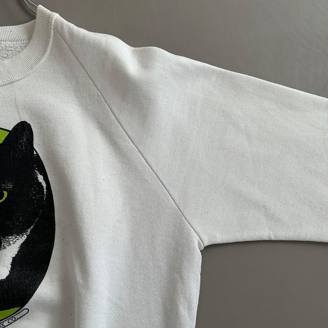 80s JERZEES USA製 黒猫 アニマルプリント ラグランスウェット