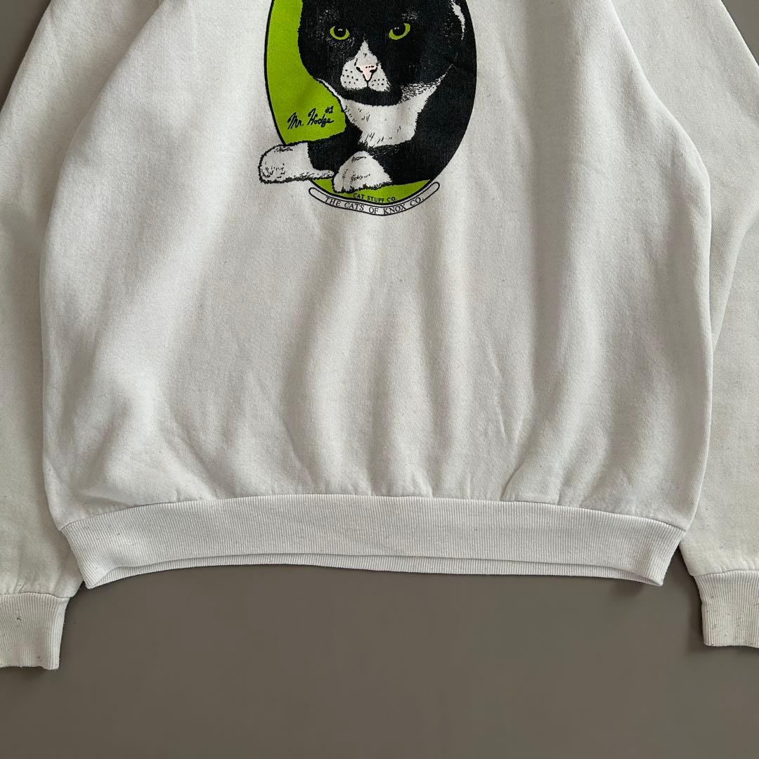 80s JERZEES USA製 黒猫 アニマルプリント ラグランスウェット