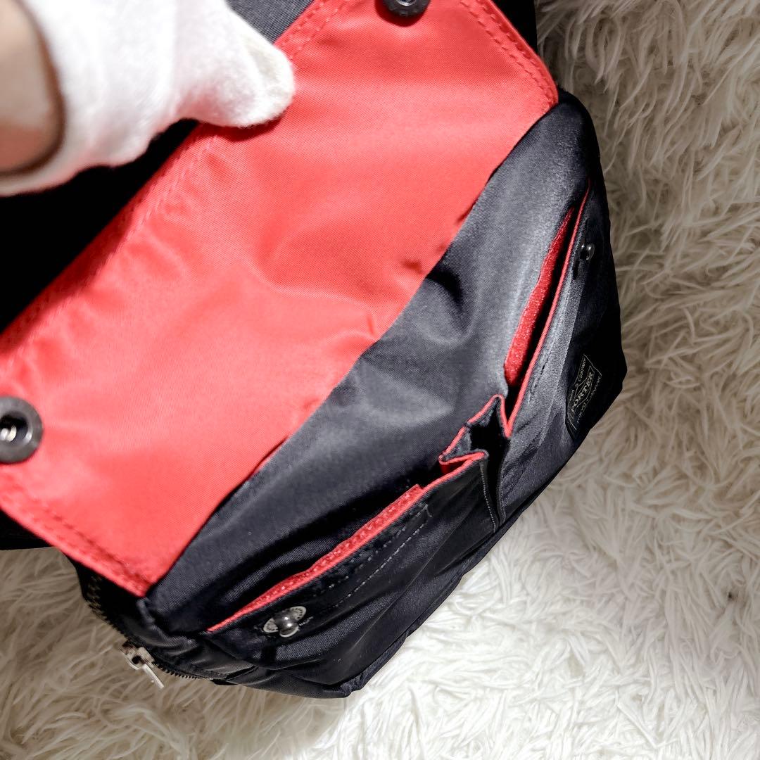 極美品 PORTER L-fine リュック 黒 ブラック 赤裏地 吉田カバン