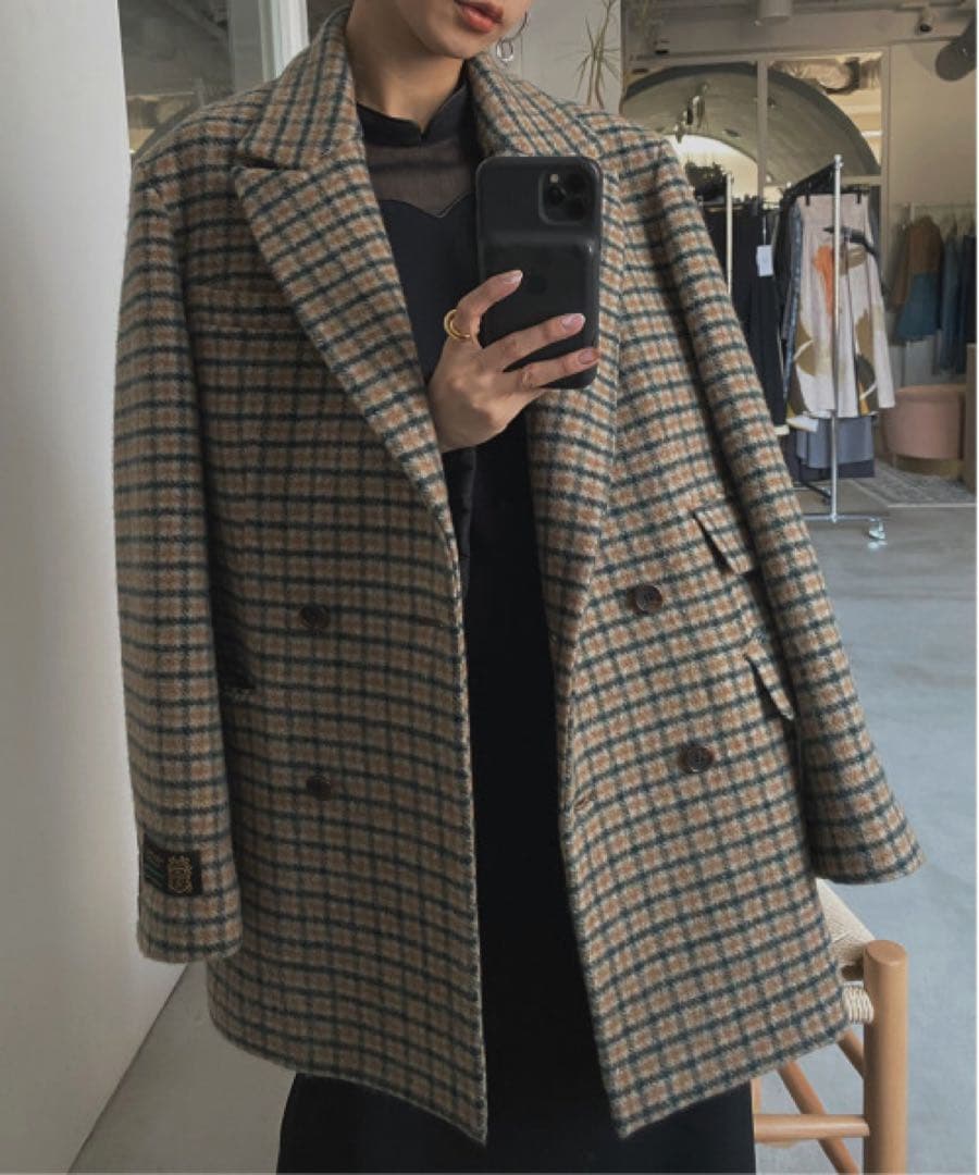 Ameri CHECK ECO WOOL BIG JACKET グリーン