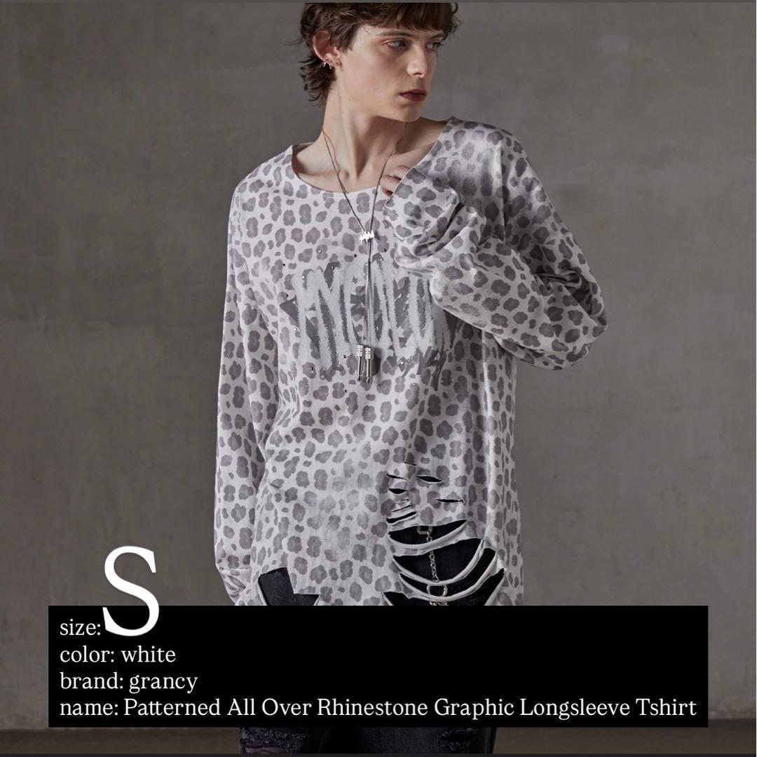 grancy 総柄ラインストーングラフィックロンT ホワイト