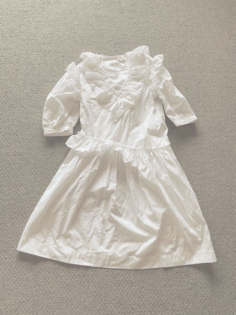 simone rocha× kidsキッズフリル付き白ドレスワンピース