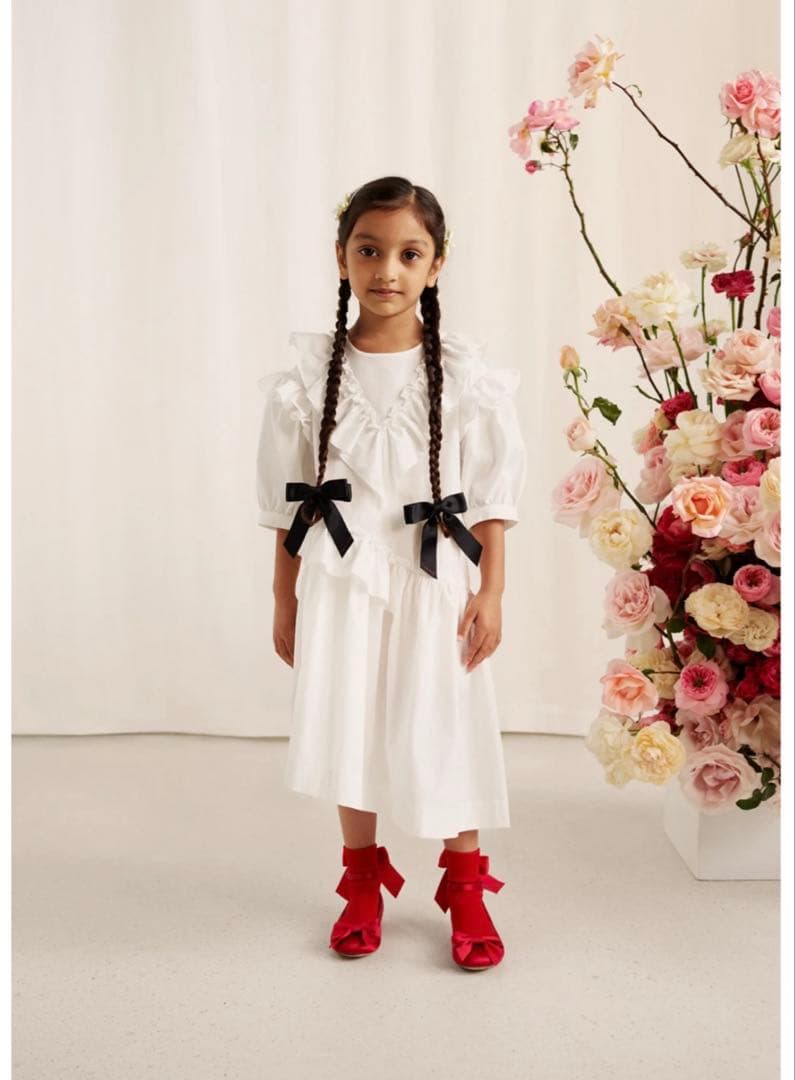 simone rocha× kidsキッズフリル付き白ドレスワンピース