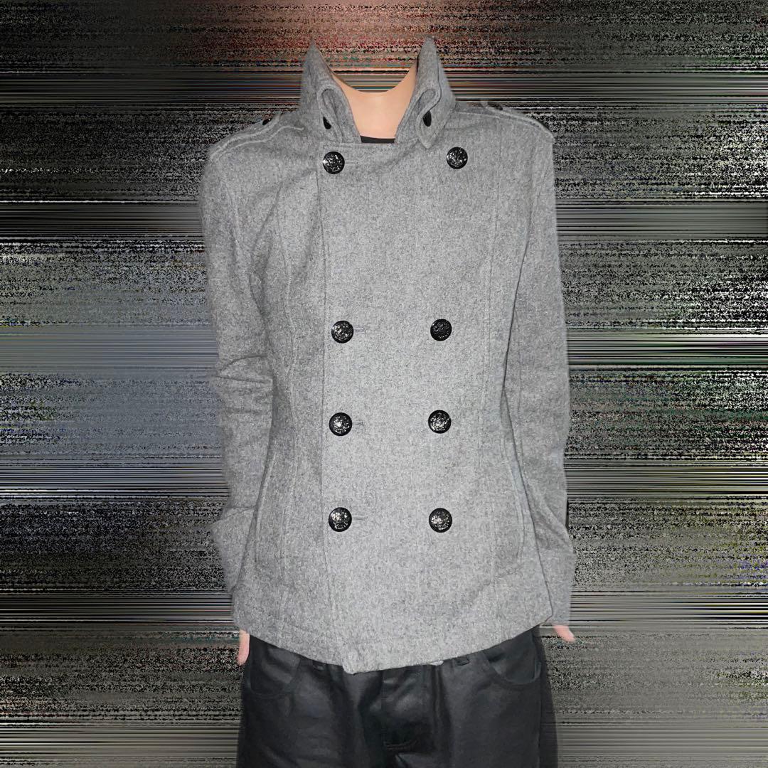00s archive woolcoat ダブル 細身 ウール ダークウェア