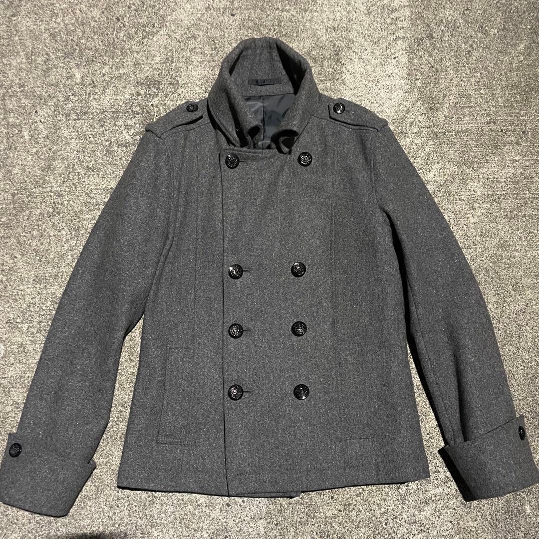 00s archive woolcoat ダブル 細身 ウール ダークウェア