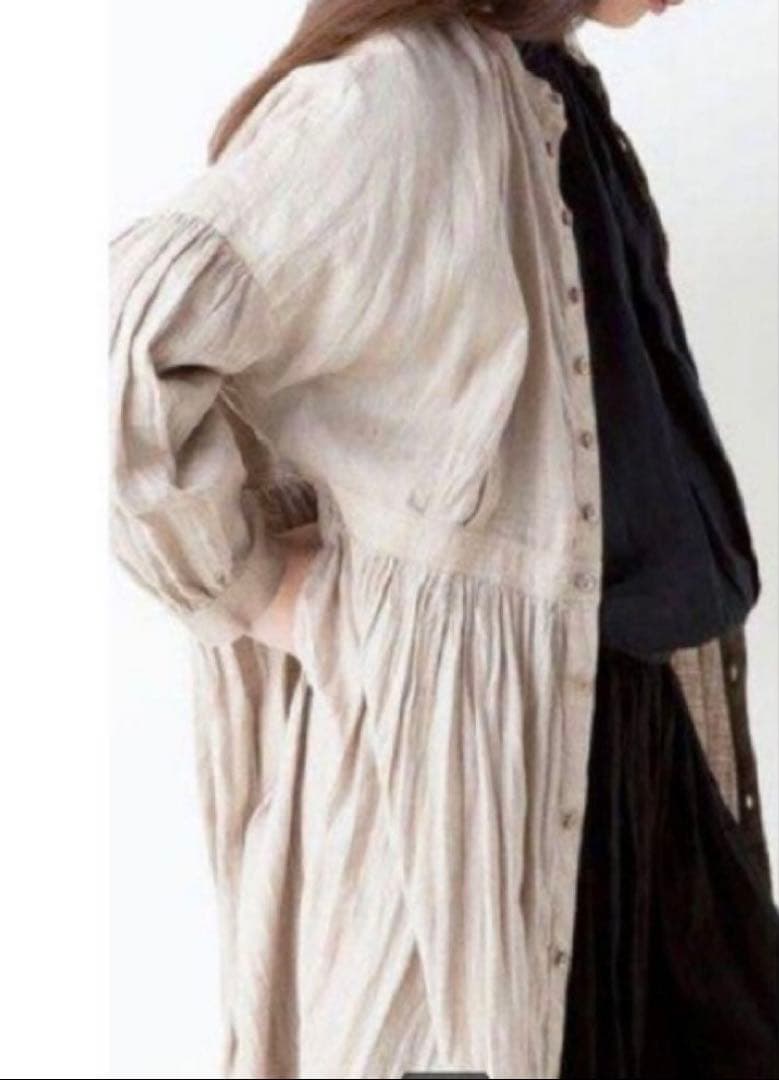 nest robe ブラックリネンバンドカラーワンピース