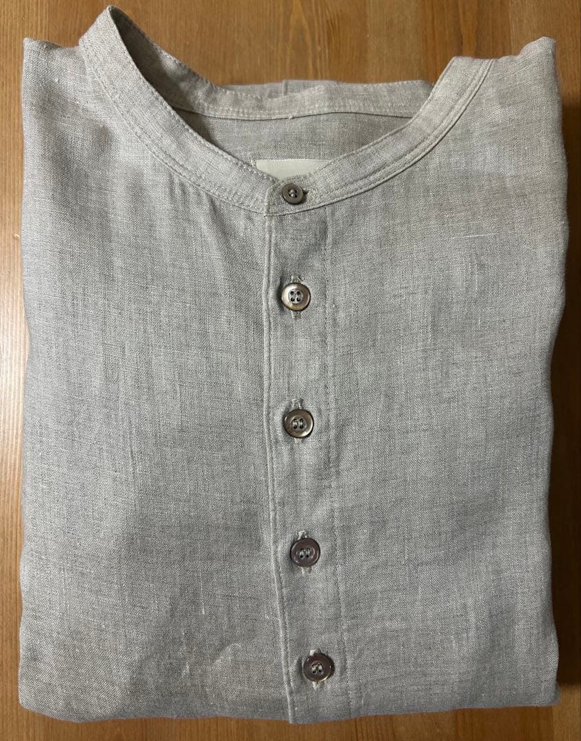 nest robe ブラックリネンバンドカラーワンピース