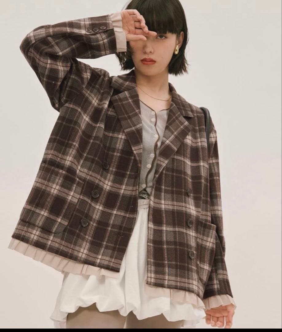 loin nuit ロワンニュイ　フリルレイヤードデザインジャケット　チェック