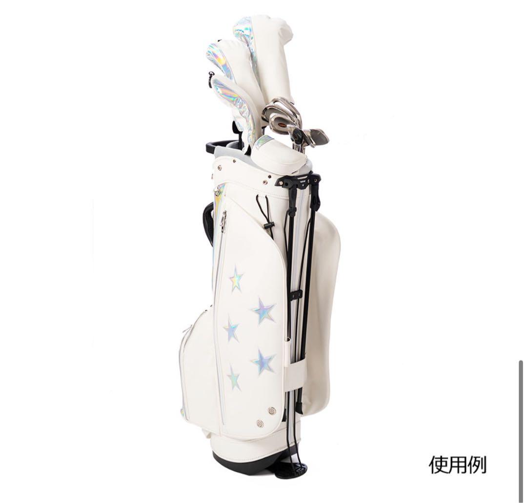 新品未使用☆タグ付き☆FIVESTAR☆ゴルフバッグ☆ホワイト☆星柄☆スタンド式