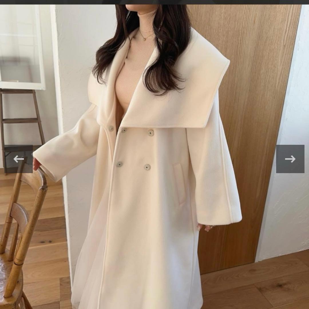 Ofue. コート　ロングコート　ビッグカラーコート　エリ　クリームチーク