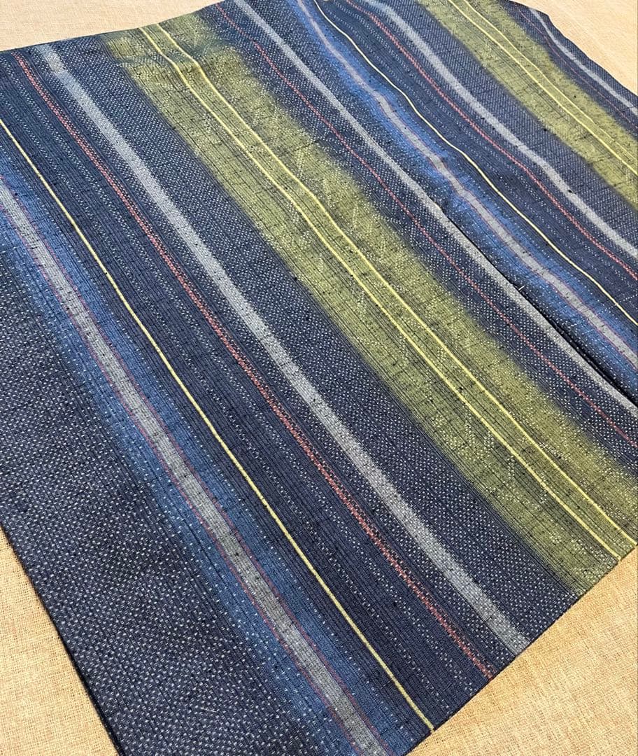 ［お値下げ中］天然草木染 結城紬 縞の着物 柄八掛 証紙付き トールサイズ