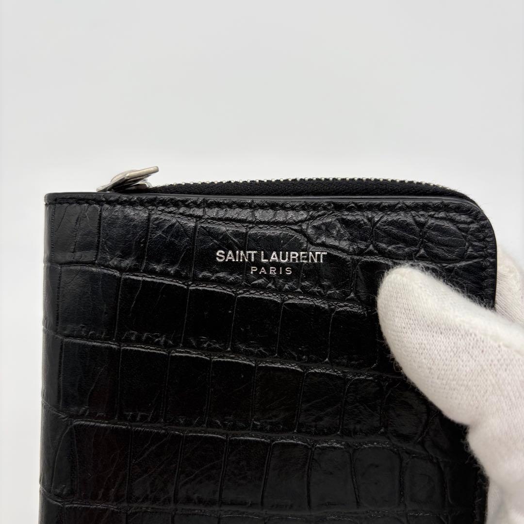 サンローラン パリ クロコダイル 型押し 二つ折り財布