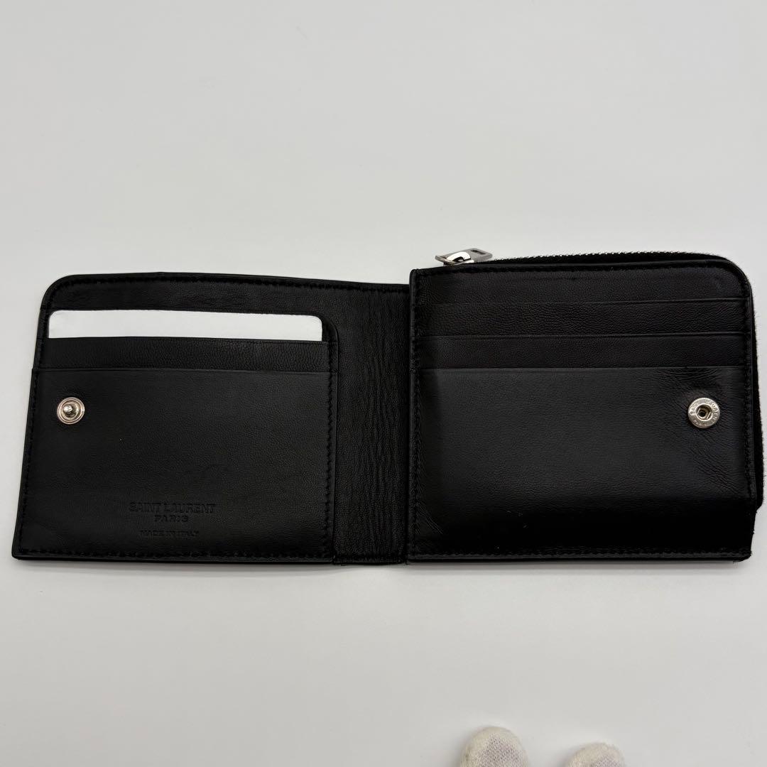 サンローラン パリ クロコダイル 型押し 二つ折り財布