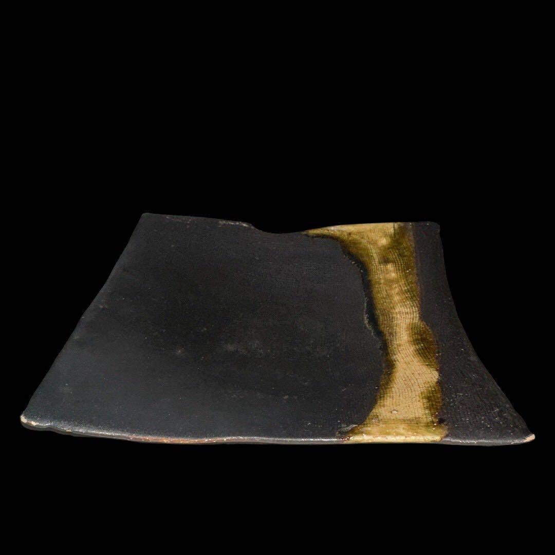 名作家 黒織部 古織部 直径21.5cm 懐石料理 アンティーク 食器 四角皿