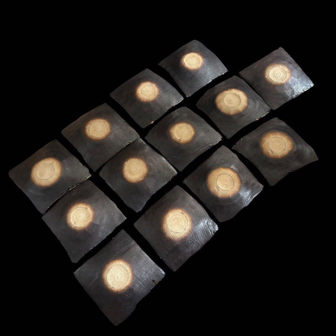 名作家 黒織部 古織部 直径21.5cm 懐石料理 アンティーク 食器 四角皿