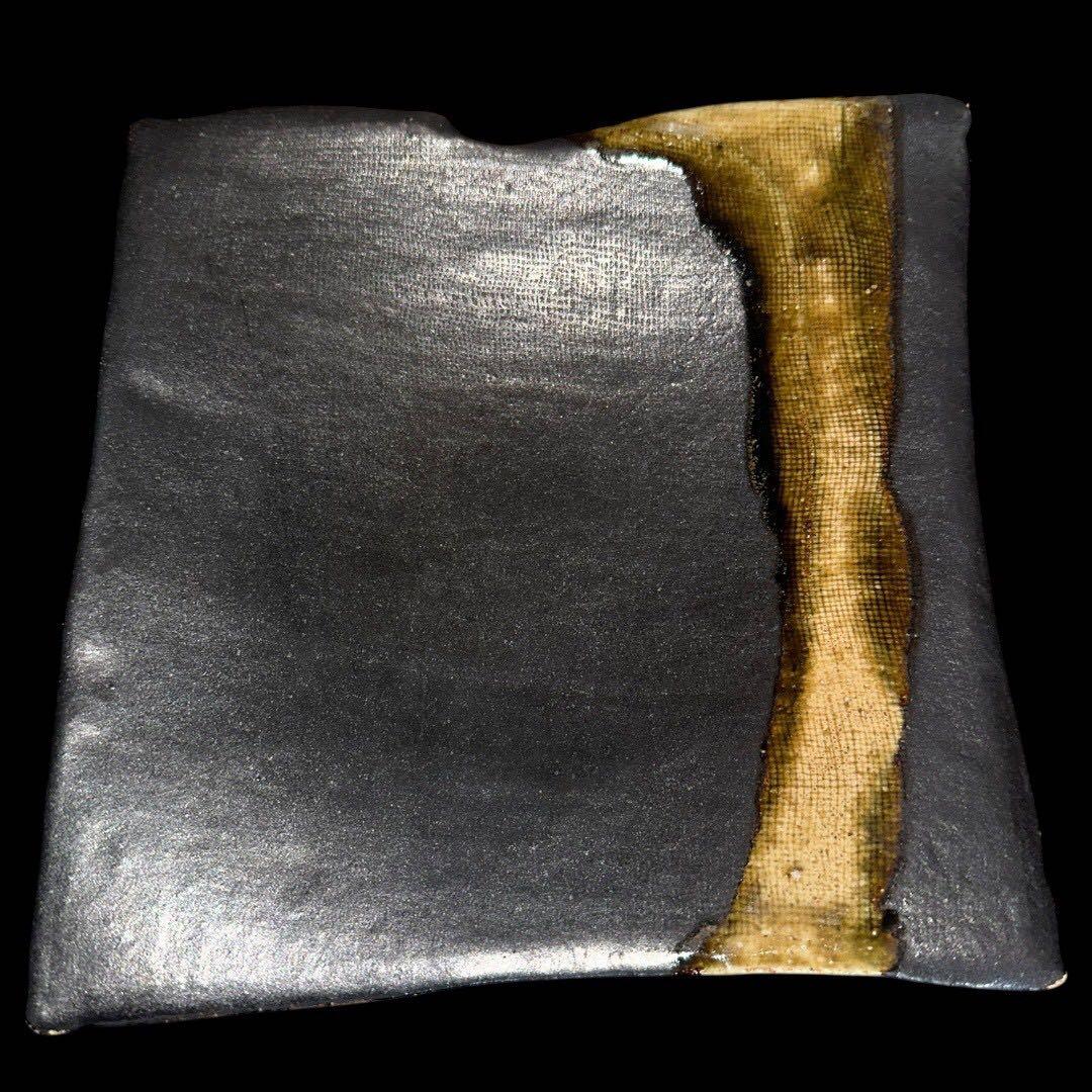 名作家 黒織部 古織部 直径21.5cm 懐石料理 アンティーク 食器 四角皿