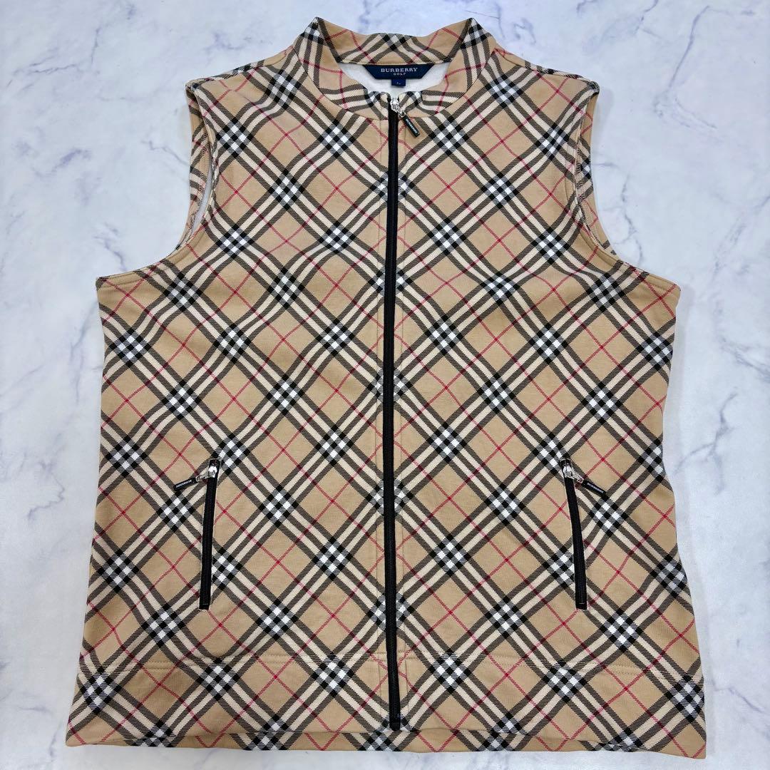 美品 BURBERRY GOLF ノバチェック ジップベスト L ストレッチ