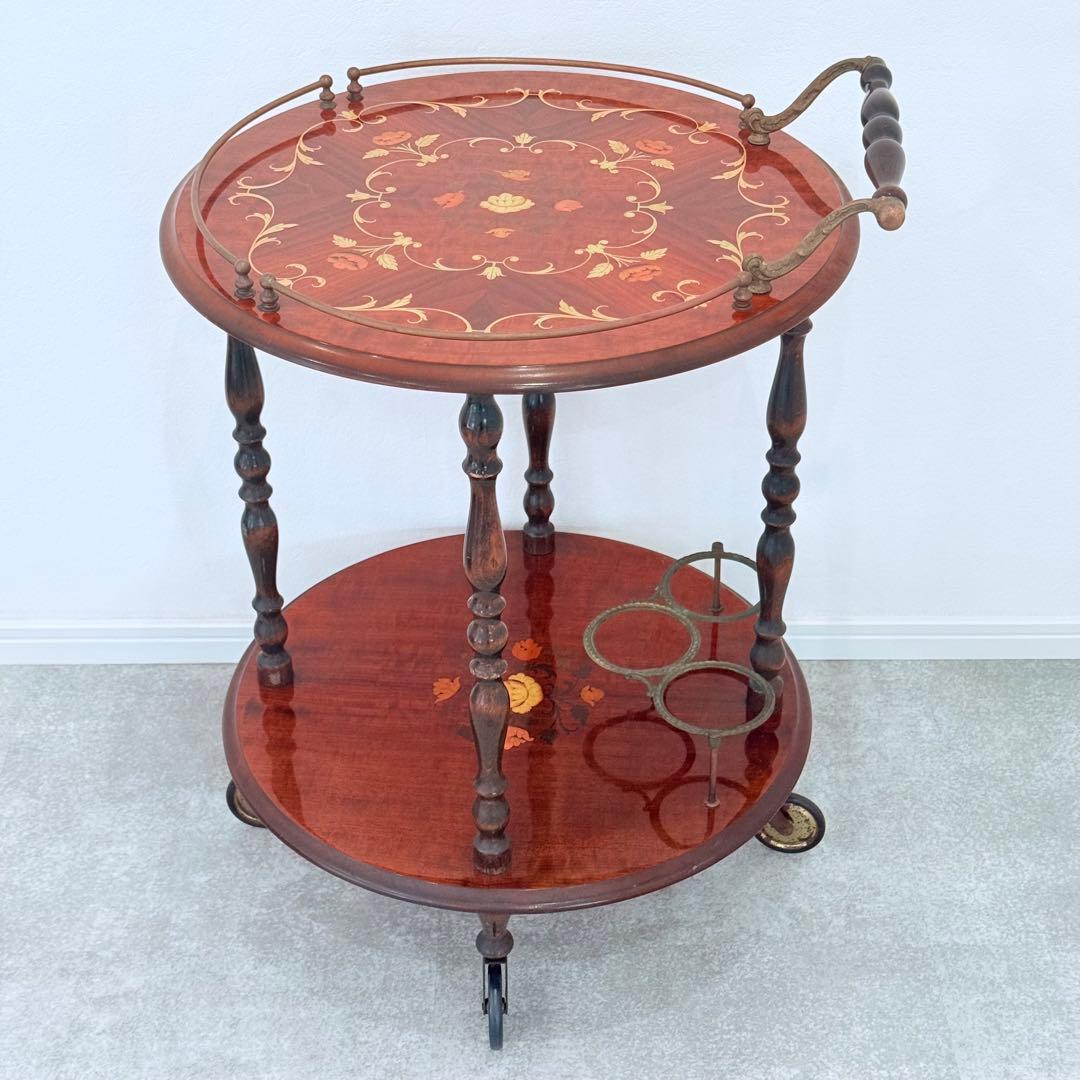 【希少】 イタリア製 象嵌 ワゴン ティーワゴン キッチンワゴン アンティーク